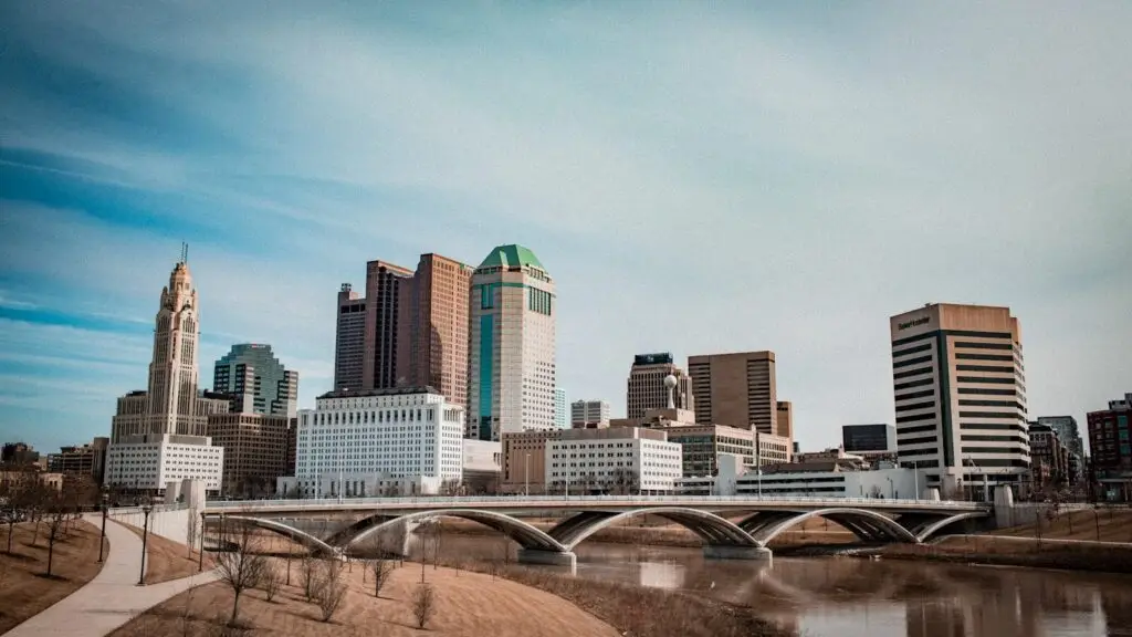 view of ohio bridge and high-rise buildings at daytime