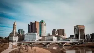 view of ohio bridge and high-rise buildings at daytime